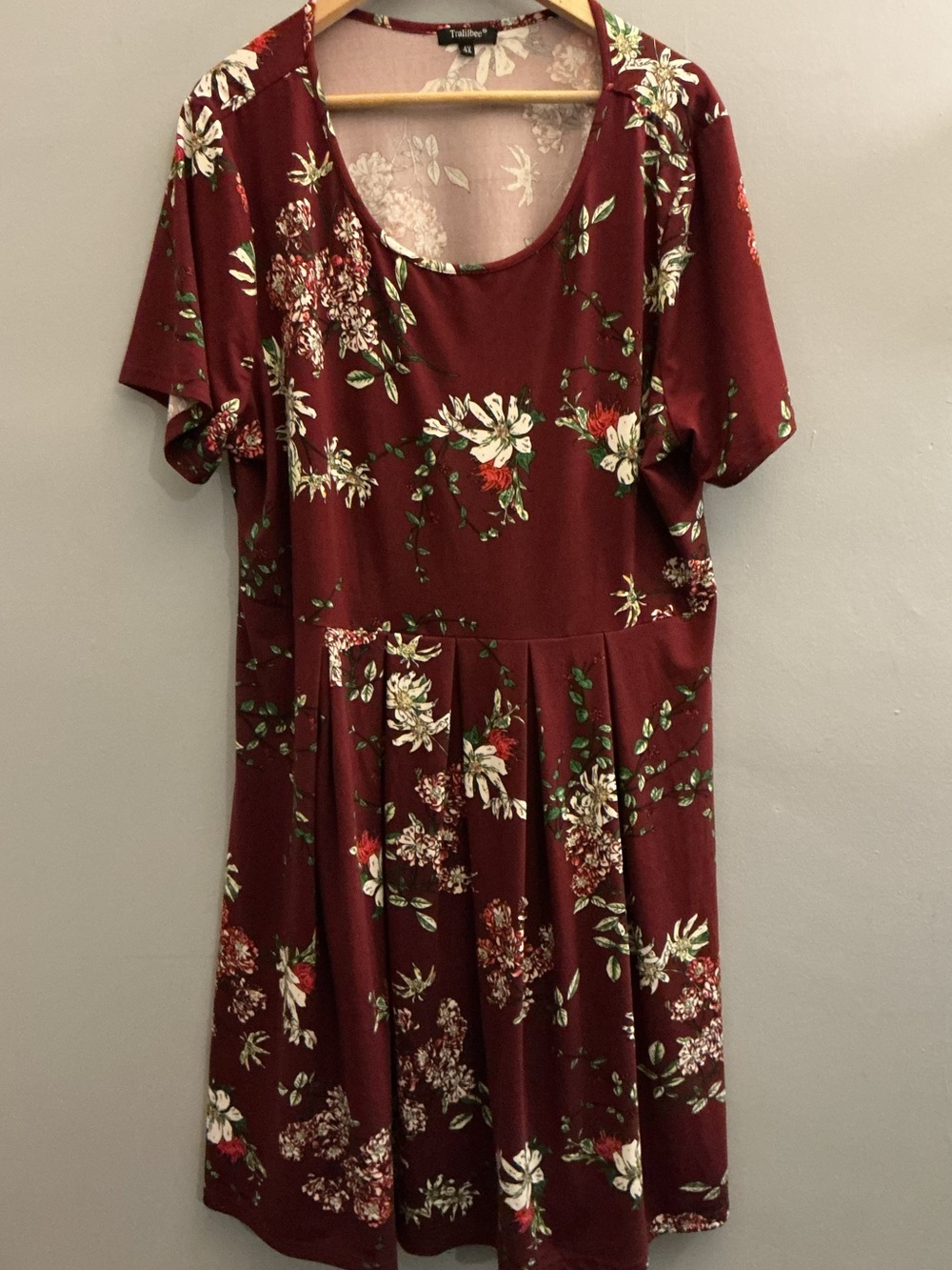 4X Burgundy Fall-inspired Floral Tunic Dress with Pockets